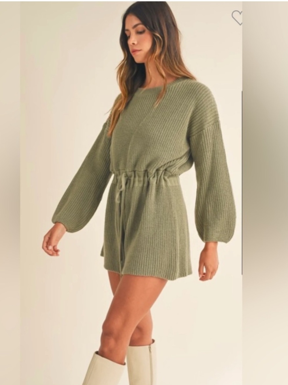 Petal & Pup Sage Green Knit Drawstring Romper